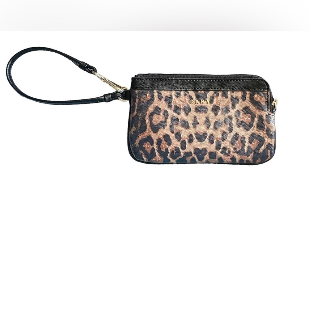 DKNY black leopard print wristlet purse phone holder gold logo retro Y2K 90’s